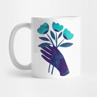 Dark purple blue hand with turquoise flowers for you Mug